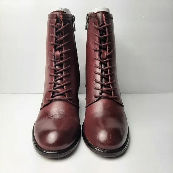 Patricia Nash Sicily Leather Heeled Boots Merlot Lace Up Zipper Size 8.5 - Picture 3 of 6